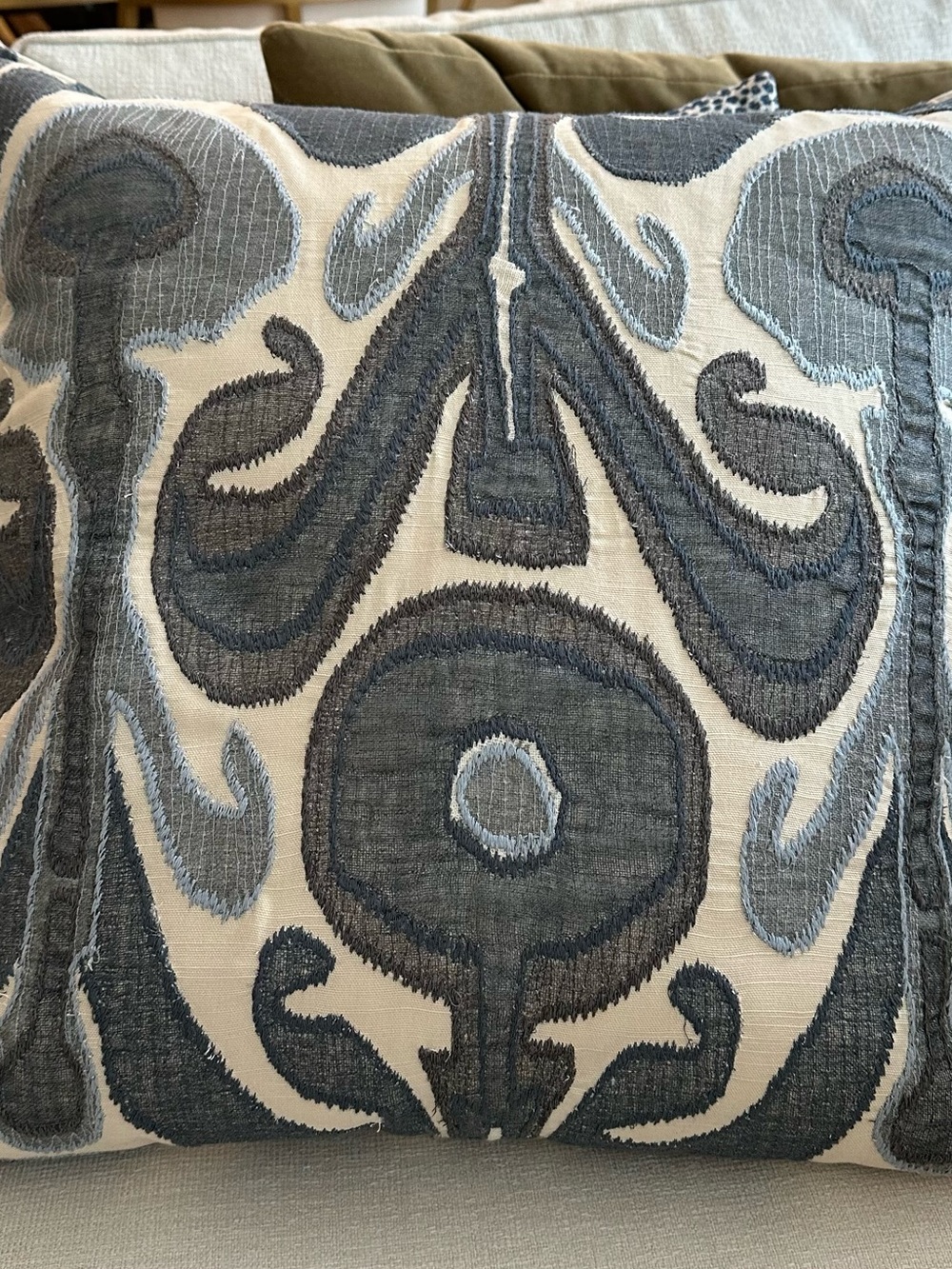 Pottery Barn Neutral Blue and Cream Embroidered Accent Pillow Covers @ $50/2